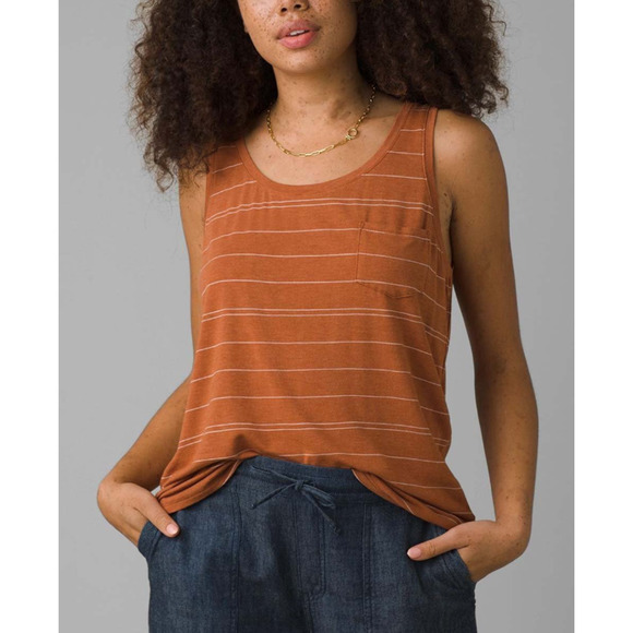 prAna Womens Foundation Scoop Neck Tank Top Large Copper Stripe Orange NWT - Picture 1 of 11